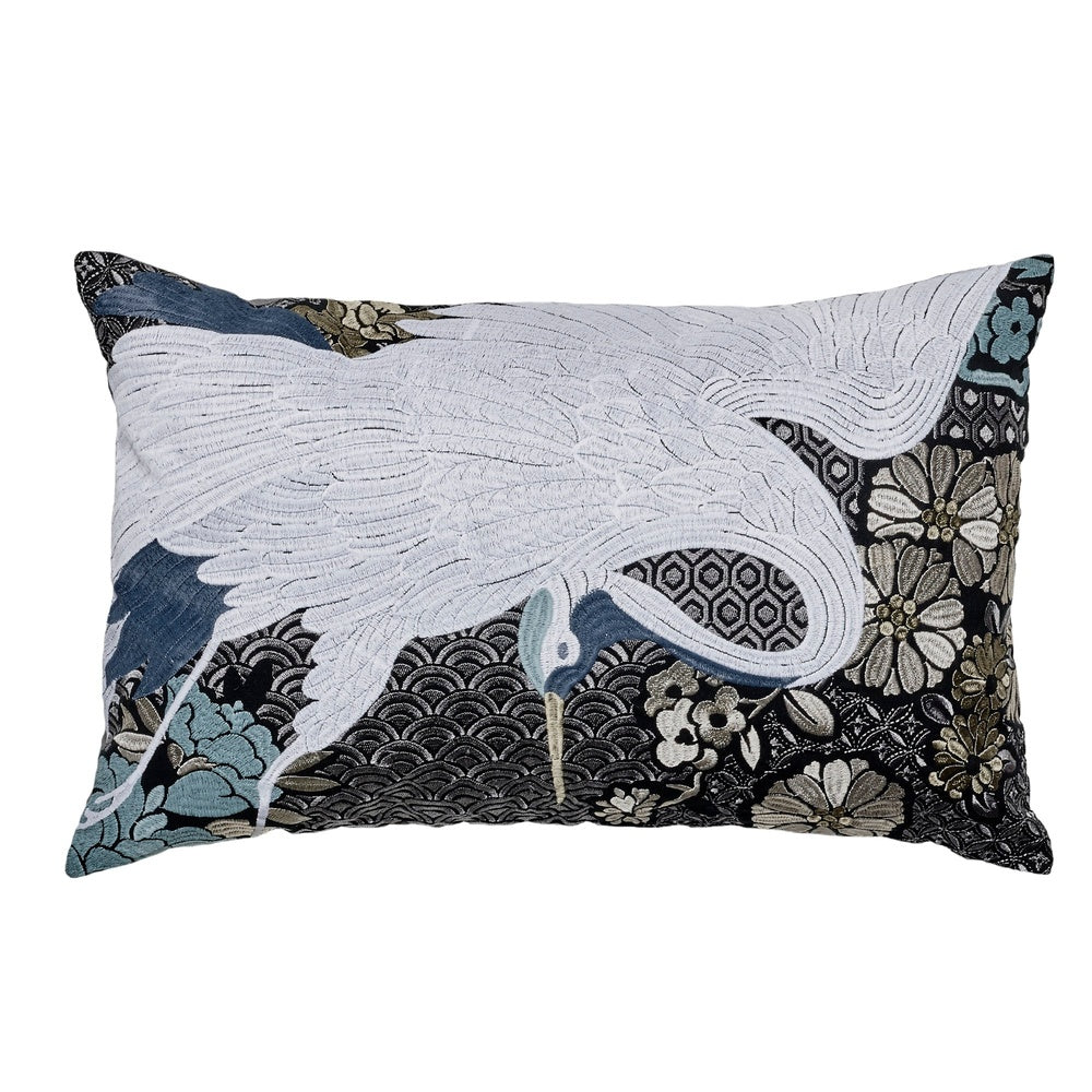 Crane Rectangle 55x35cm Embroidered Cushion Cover