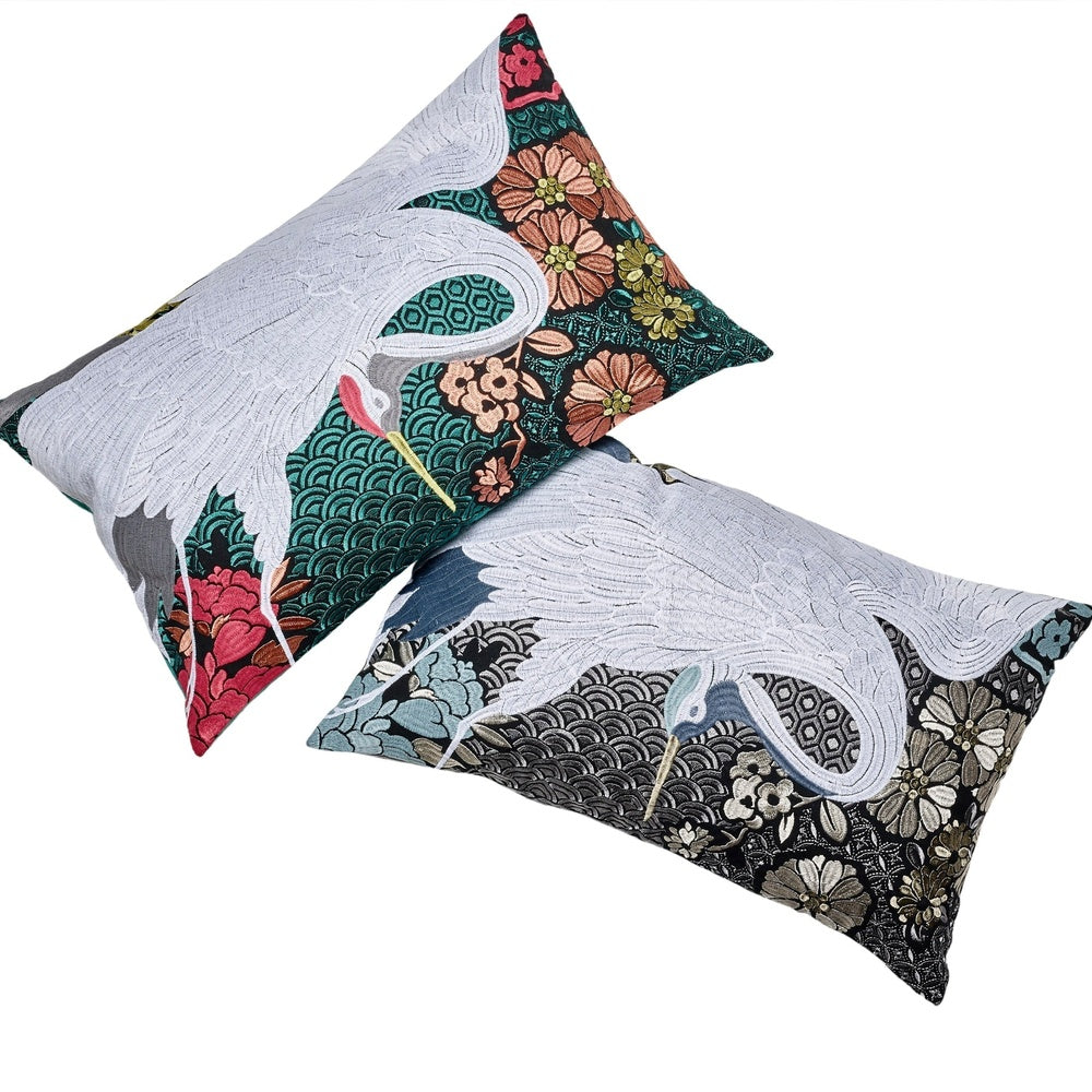 Crane Rectangle 55x35cm Embroidered Cushion Cover