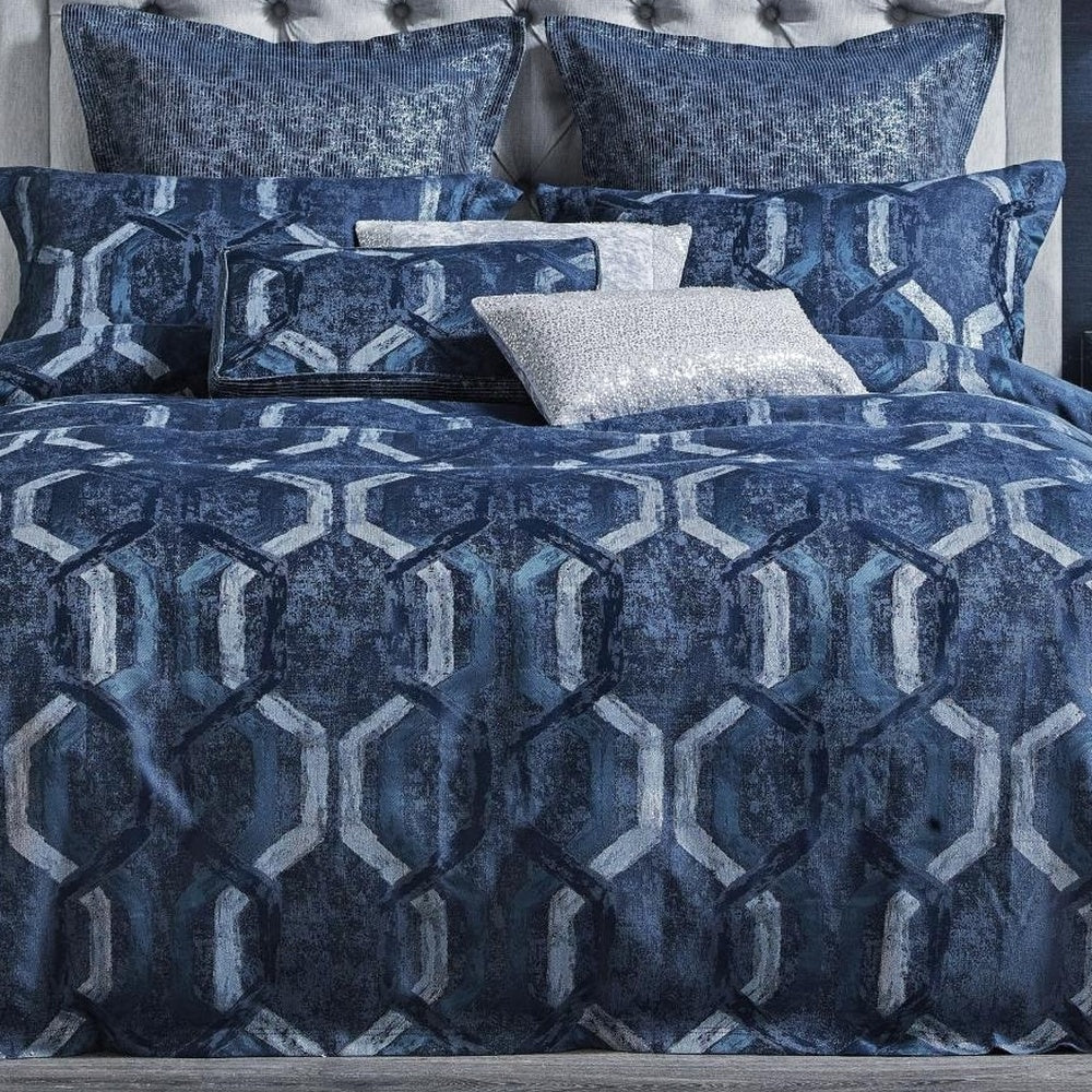 Mastersuite Denim Geo Quilt Cover Set